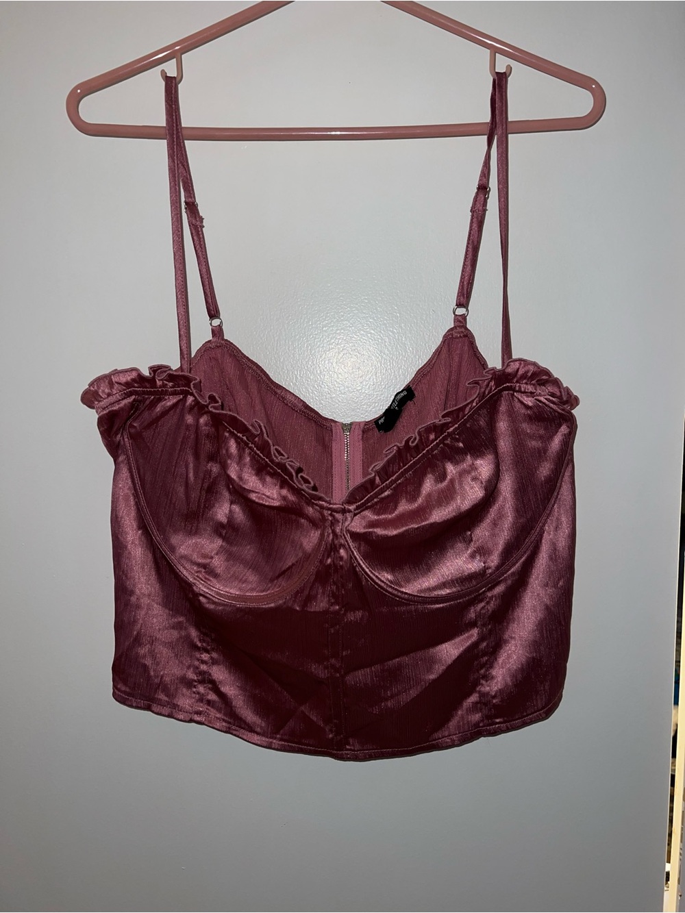PrettyLittleThing Satin Ruffle Bustier Cami - Mauve